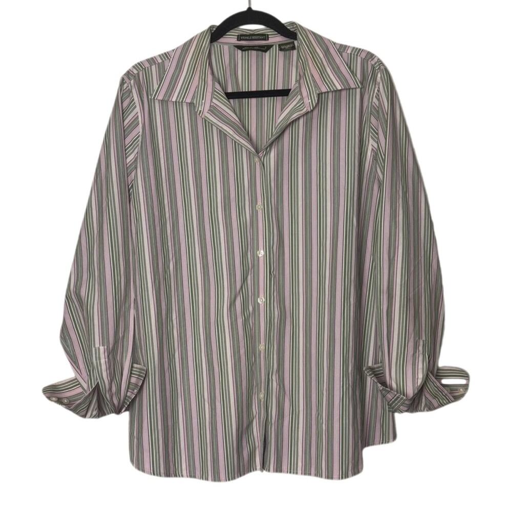 Eddie Bauer button up Woman's size XL 100% cotton striped pink white green